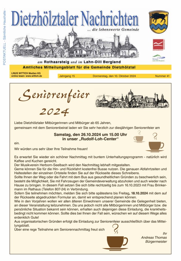Dietzhölztaler Nachrichten Titelblatt 41/2024