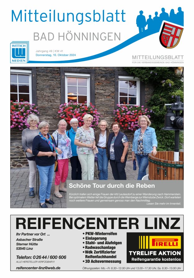 Mitteilungsblatt für den Bereich der Verbandsgemeinde Bad Hönningen Titelblatt 41/2024