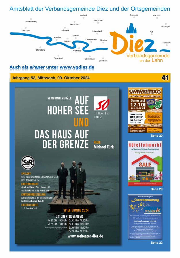 Mitteilungsblatt der Verbandsgemeinde Diez und der Ortsgemeinden Titelblatt 41/2024