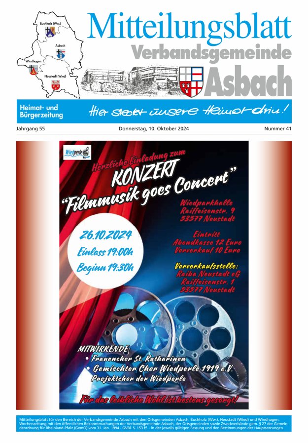 Mitteilungsblatt Verbandsgemeinde Asbach Titelblatt 41/2024