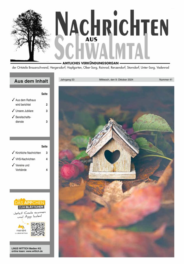 Nachrichten aus Schwalmtal Titelblatt 41/2024