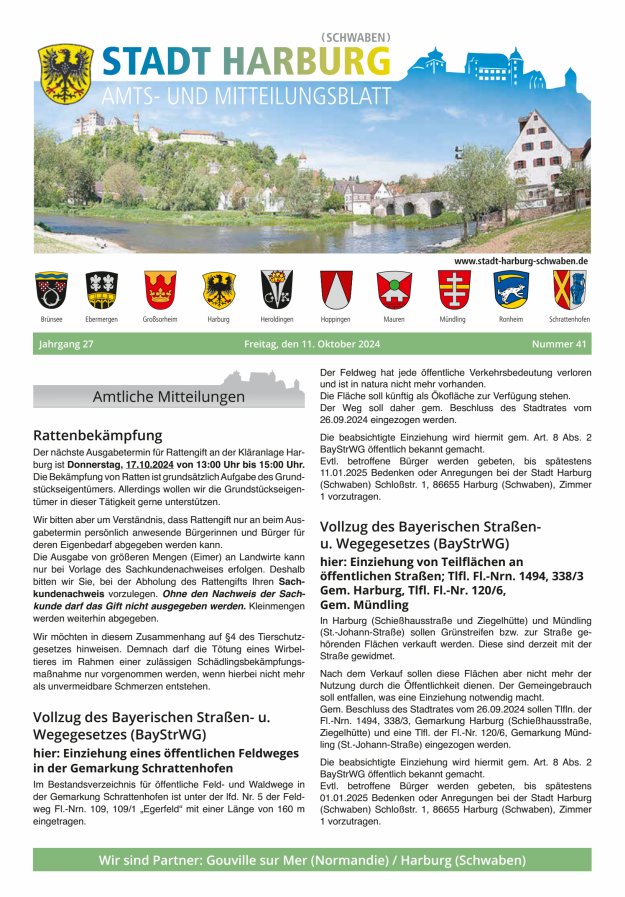 Amts- und Mitteilungsblatt der Stadt Harburg Titelblatt 41/2024