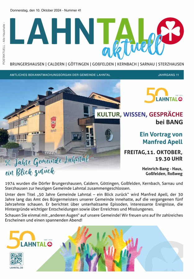 Amtliches Bekanntmachungsorgan der Gemeinde Lahntal Titelblatt 41/2024
