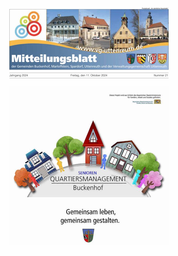 Mitteilungsblatt der Verwaltungsgemeinschaft Uttenreuth Titelblatt 21/2024