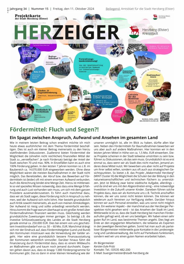 Amtsblatt für die Stadt Herzberg (Elster) mit Bekanntmachungen der Stadt  Titelblatt 15/2024