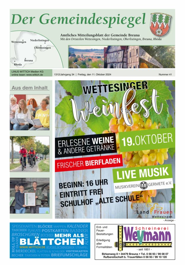 Der Gemeindespiegel (Breuna) Titelblatt 41/2024