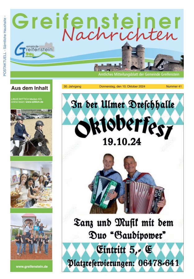 Mitteilungsblatt der Gemeinde Greifenstein Titelblatt 41/2024