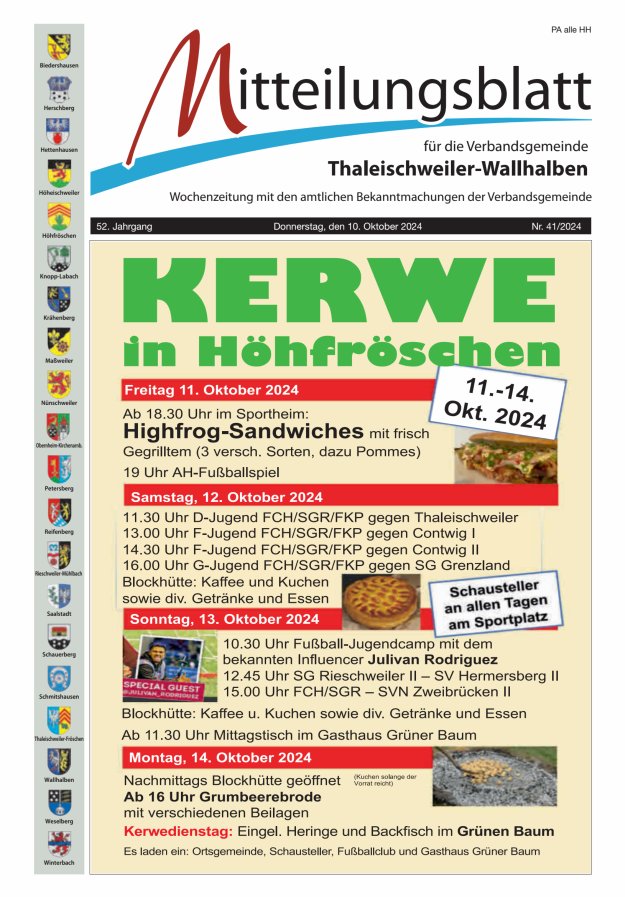 Mitteilungsblatt VG Thaleischweiler-Wallhalben Titelblatt 41/2024