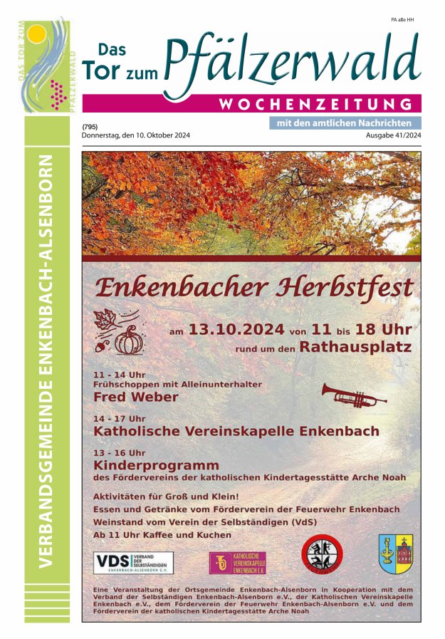 Das Tor zum Pfälzer Wald - VG Enkenbach-Alsenborn Titelblatt 41/2024