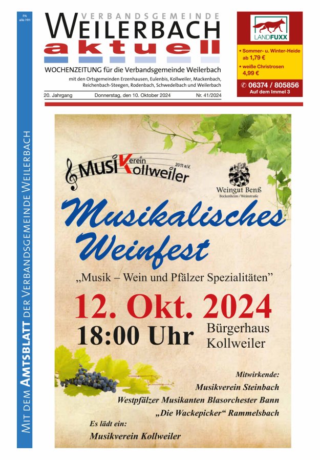 Verbandsgemeinde Weilerbach aktuell Titelblatt 41/2024