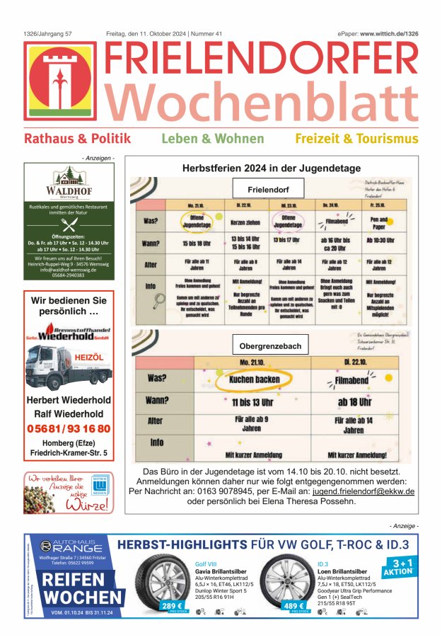 Frielendorfer Wochenblatt Titelblatt 41/2024