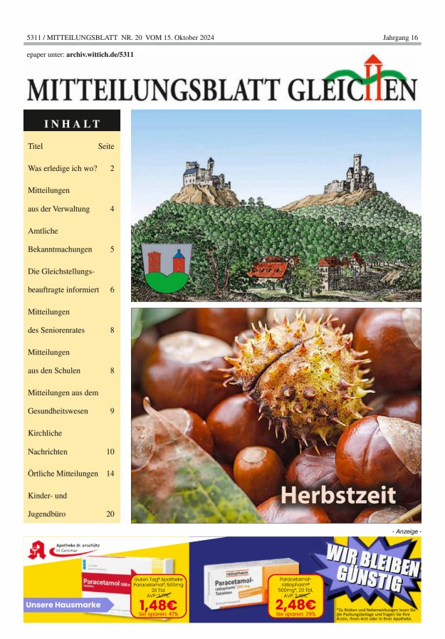 Mitteilungsblatt Gleichen Titelblatt 20/2024