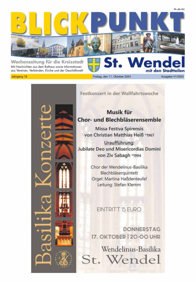 Blickpunkt St Wendel Titelblatt 41/2024