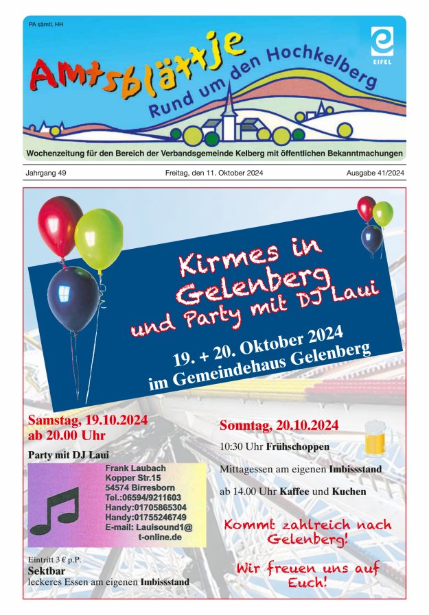 Amtsblättje - Rund um den Hochkelberg Titelblatt 41/2024