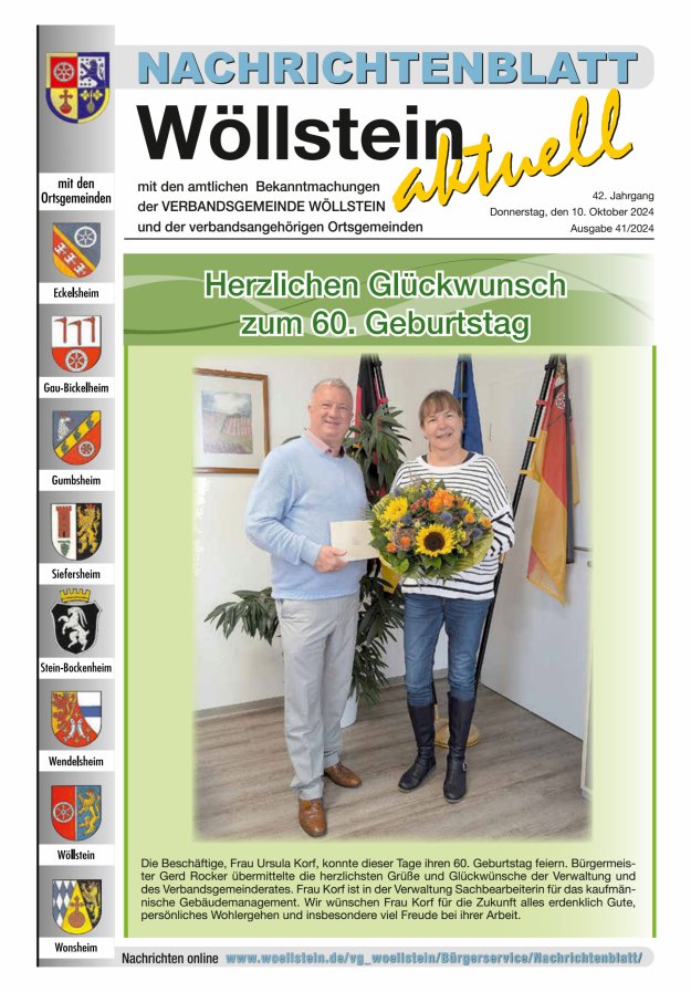Nachrichtenblatt Wöllstein aktuell Titelblatt 41/2024
