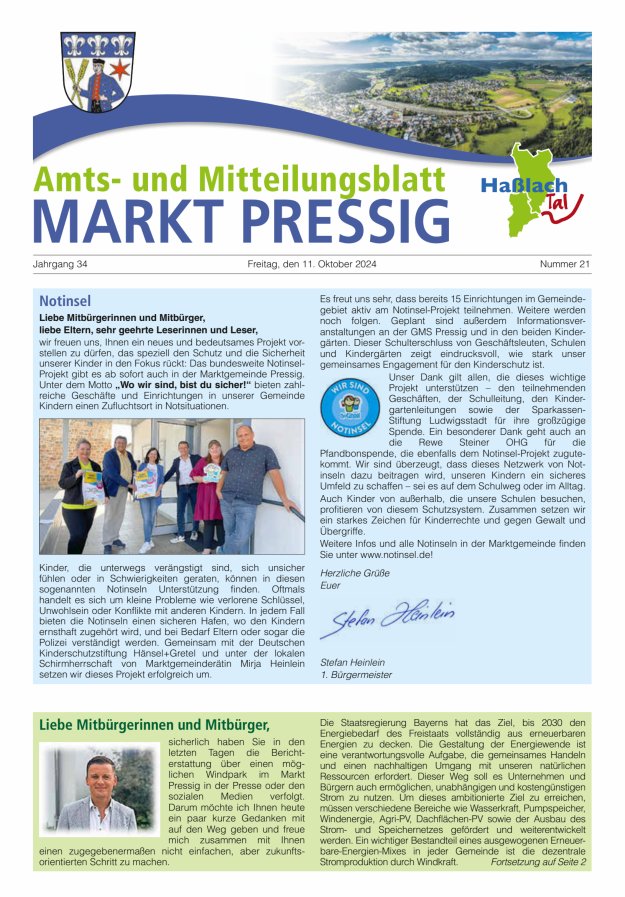 Amtsblatt für den Markt Pressig mit den Gemeindeteilen Titelblatt 21/2024
