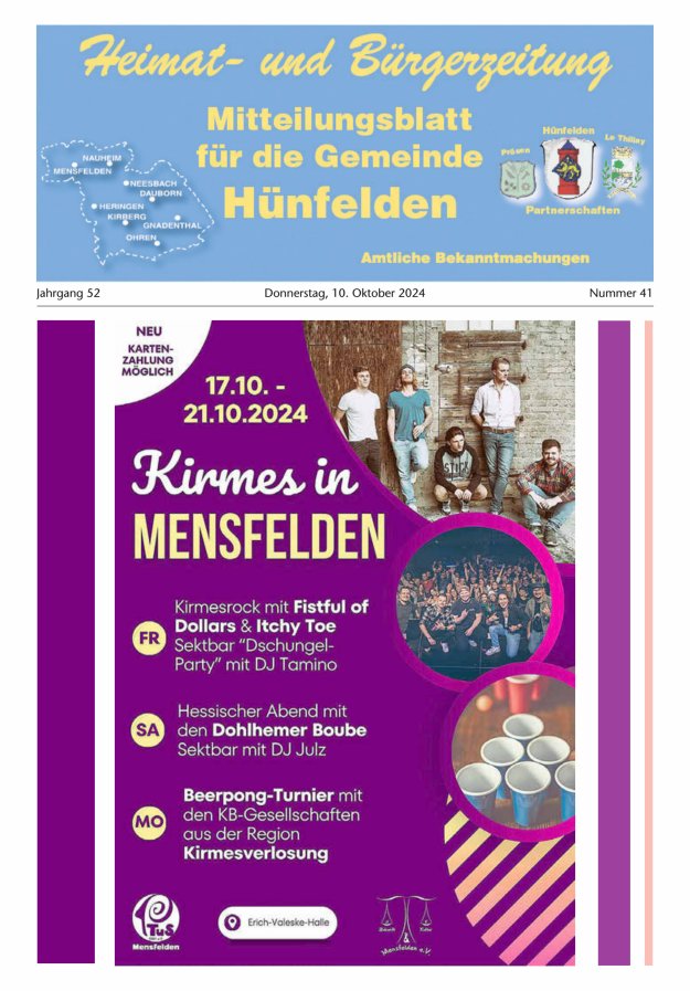 Mitteilungsblatt für die Gemeinde Hünfelden Titelblatt 41/2024