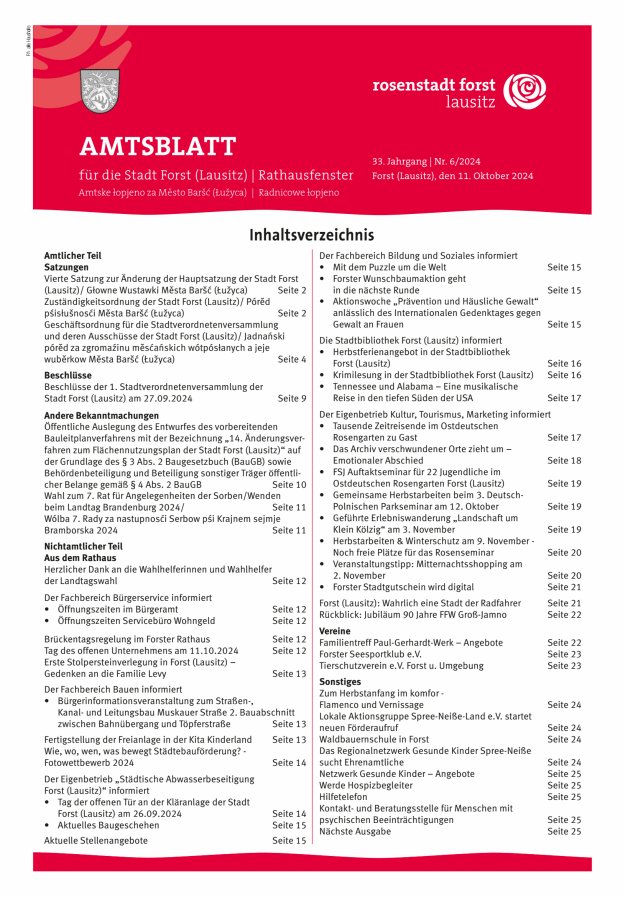 Amtsblatt für die Stadt Forst (Lausitz) Titelblatt 06/2024