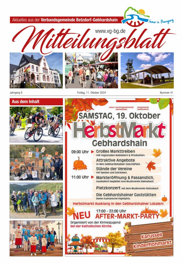 Aktuelles aus der VG Betzdorf-Gebhardshain Ausgabe Gebhardshain Titelblatt 41/2024
