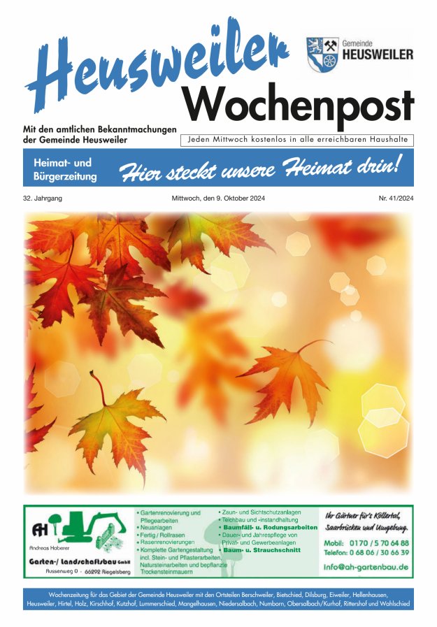 Heusweiler Wochenpost Titelblatt 41/2024