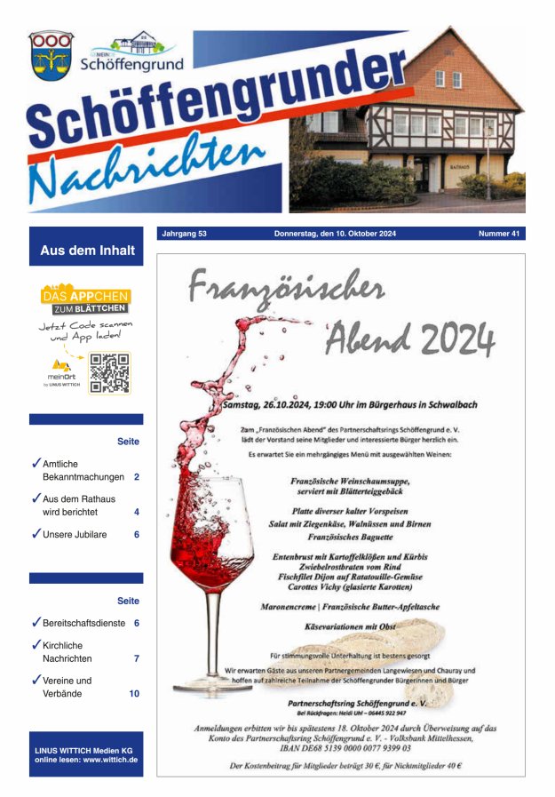 Schöffengrunder Nachrichten Titelblatt 41/2024