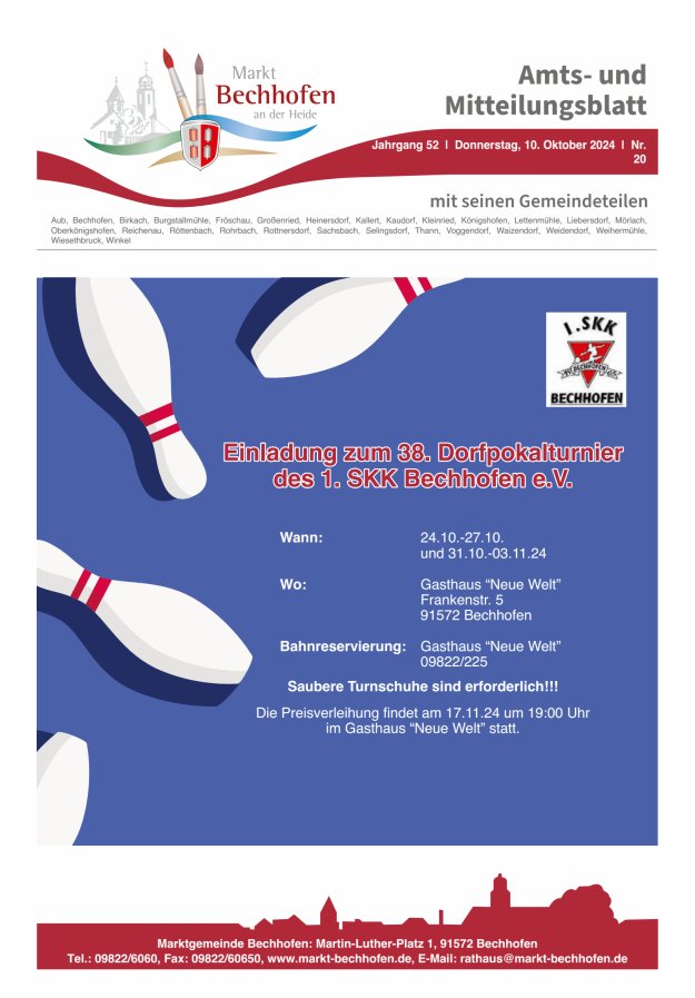 Amts- und Mitteilungsblatt für den Markt Bechhofen Titelblatt 20/2024