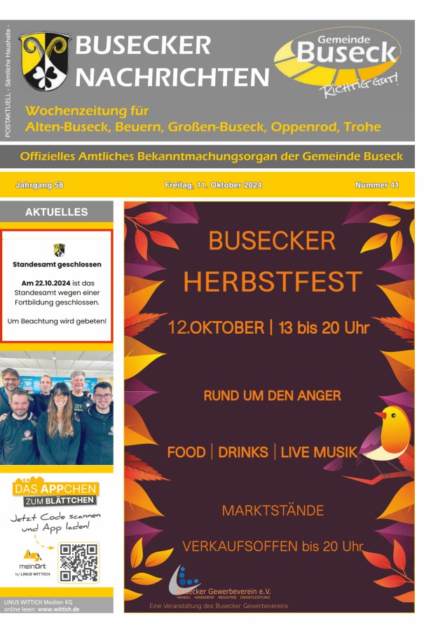 Busecker Nachrichten Titelblatt 41/2024