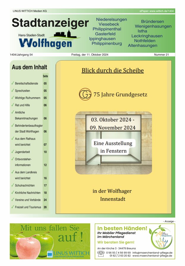 Wolfhager Stadtanzeiger Titelblatt 21/2024