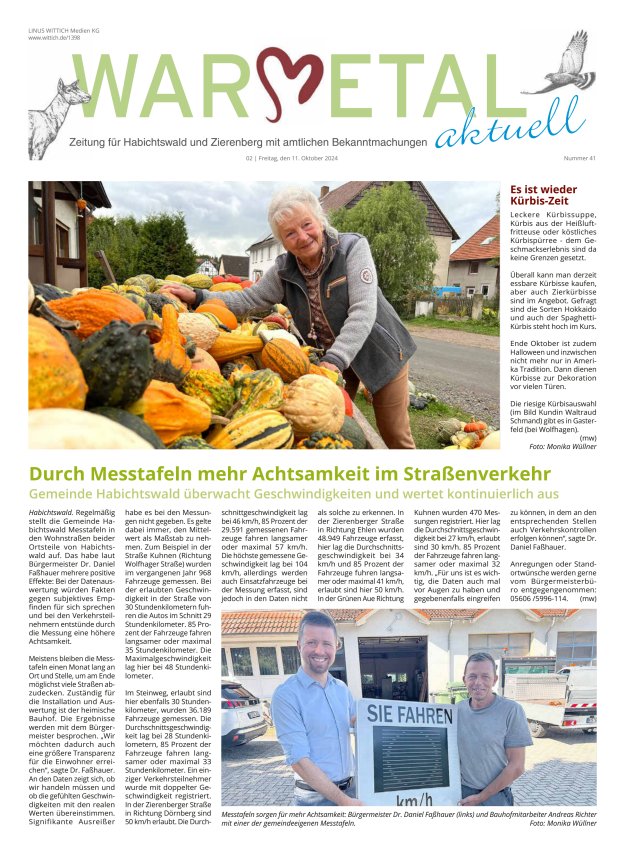 Warmetal aktuell (Habichtswald + Zierenberg) Titelblatt 41/2024