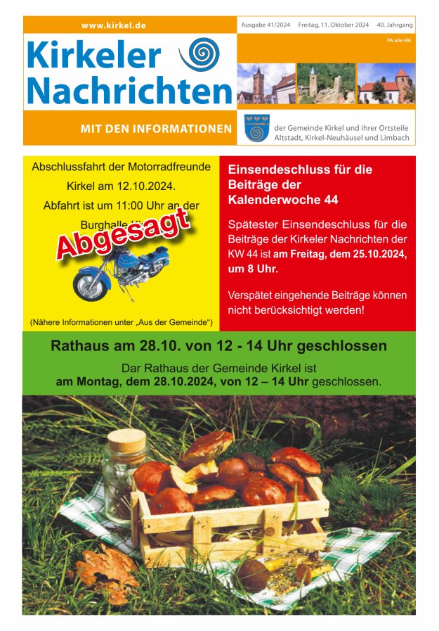 Kirkeler Nachrichten Titelblatt 41/2024