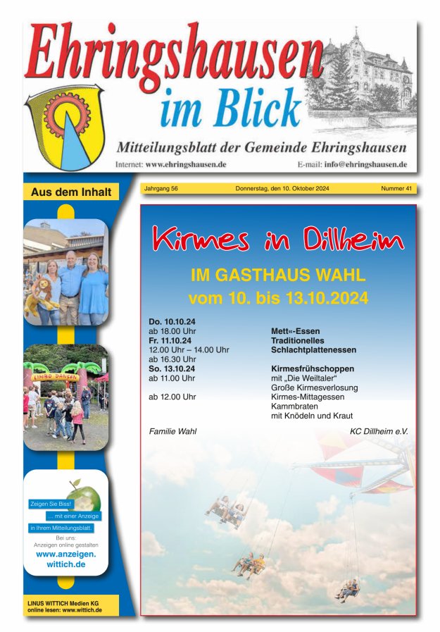 Mitteilungsblatt der Gemeinde Ehringshausen Titelblatt 41/2024