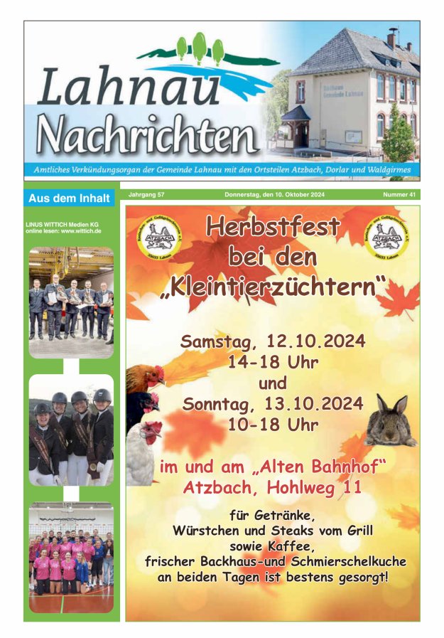 Lahnau Nachrichten Titelblatt 41/2024