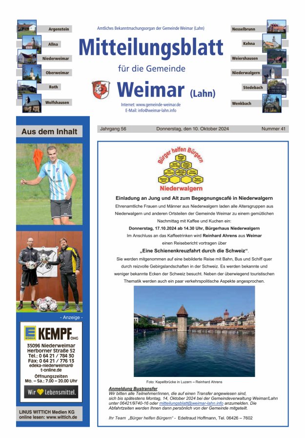 Mitteilungsblatt für die Gemeinde Weimar Titelblatt 41/2024