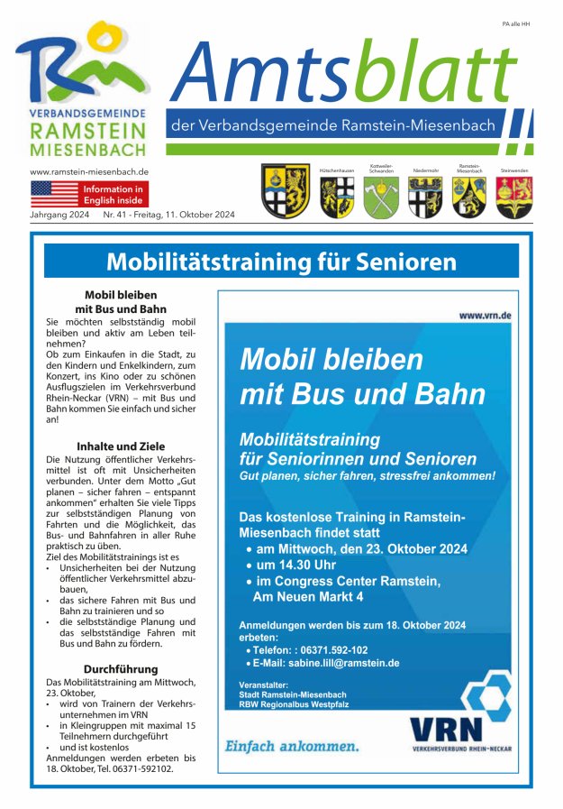Amtsblatt VG Ramstein-Miesenbach Titelblatt 41/2024