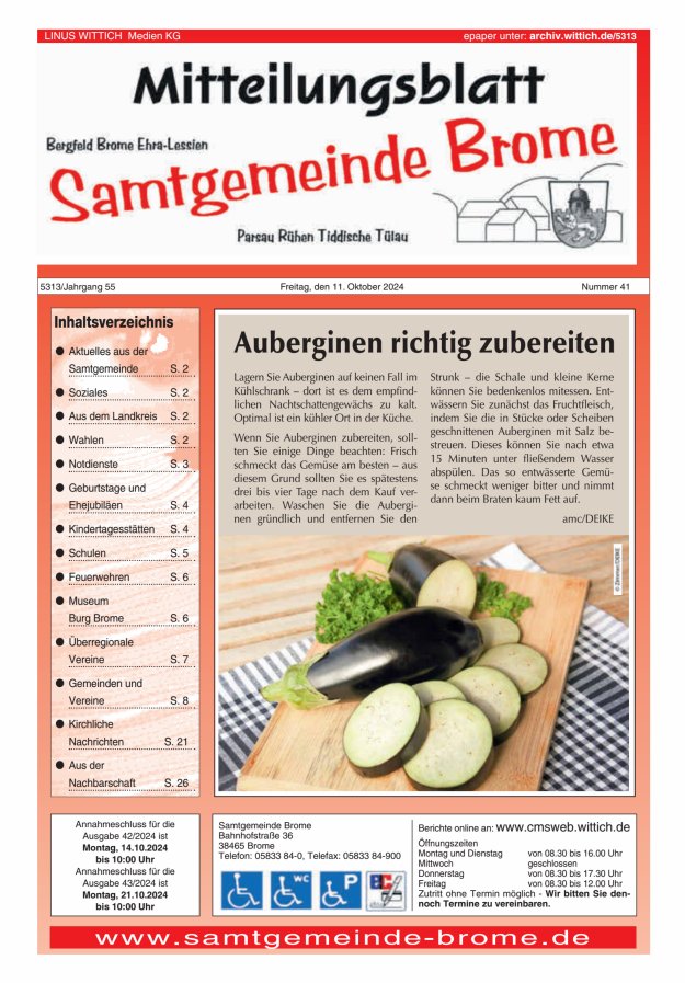 Mitteilungsblatt der Samtgemeinde Brome Titelblatt 41/2024