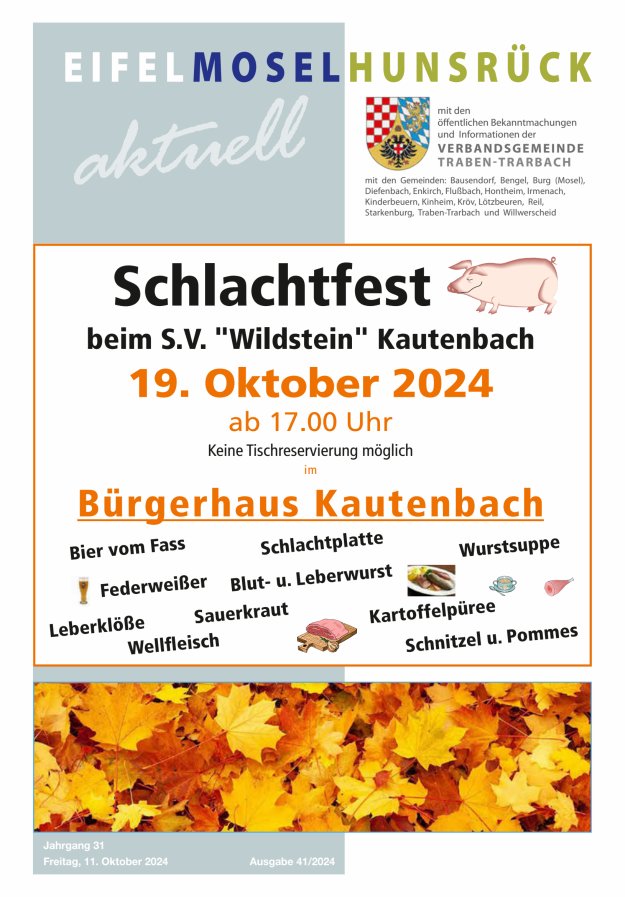 Eifel-Mosel-Hunsrück aktuell VG Traben-Trarbach Titelblatt 41/2024