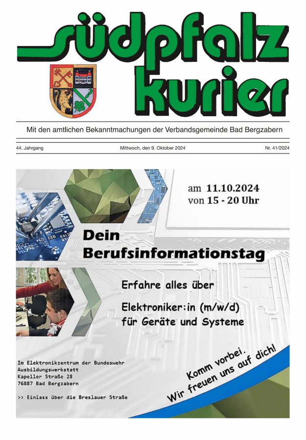Südpfalz Kurier - VG Bad Bergzabern Titelblatt 41/2024