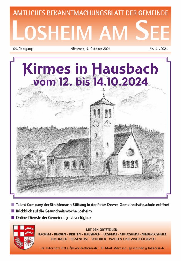 Amtliches Bekanntmachungsblatt der Gemeinde Losheim am See Titelblatt 41/2024