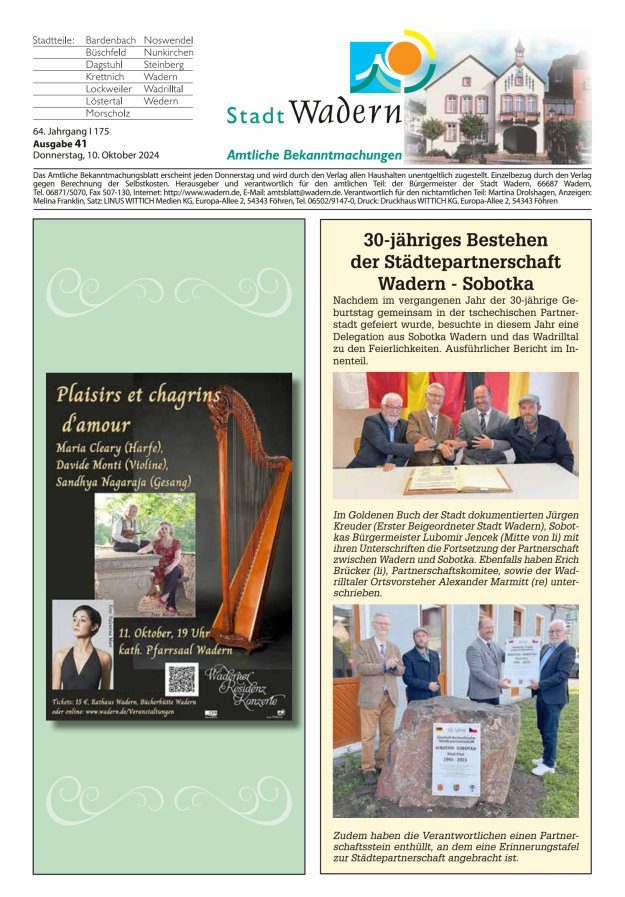 Stadt Wadern Titelblatt 41/2024