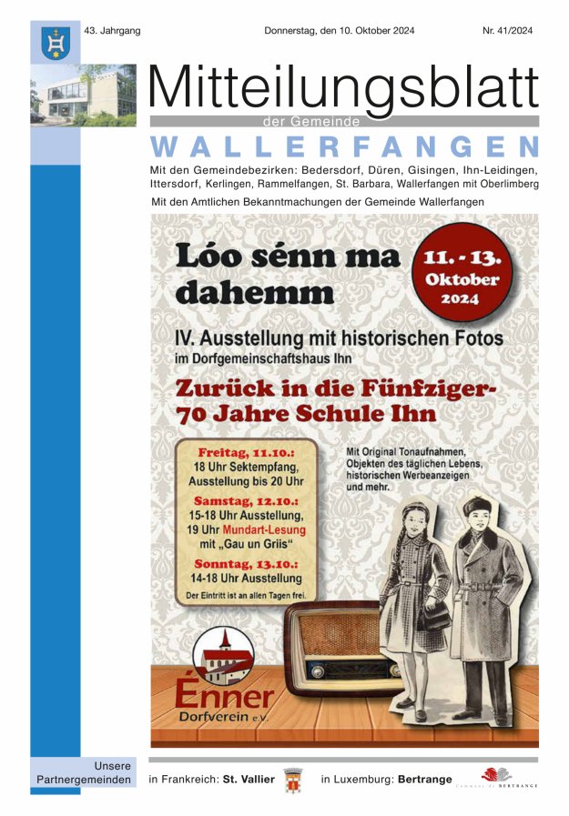 Mitteilungsblatt Gemeinde Wallerfangen Titelblatt 41/2024