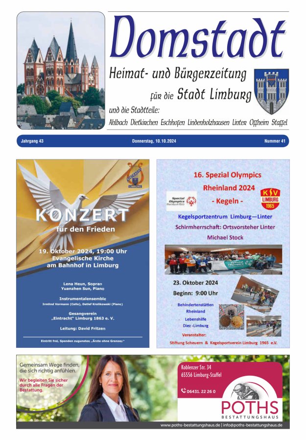 Domstadt - Heimat- und Bürgerzeitung für die Stadt Limburg Titelblatt 41/2024
