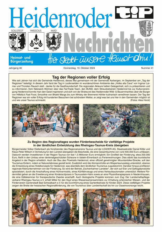 "tip" Heidenroder Nachrichten Titelblatt 41/2024