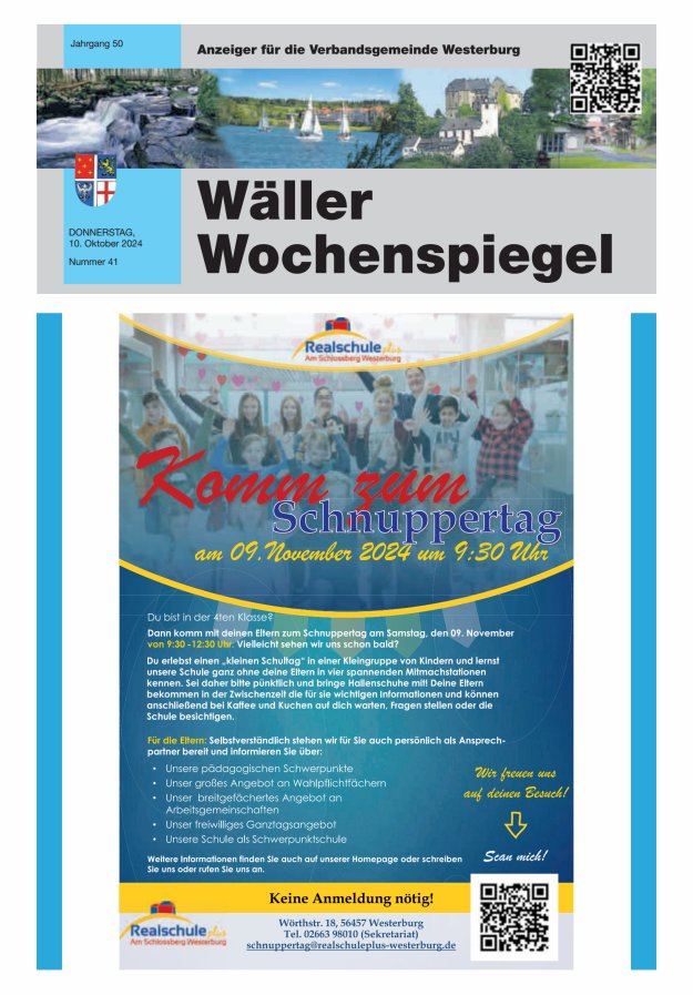 Wäller Wochenspiegel - Anzeiger für die Verbandsgemeinde Westerburg Titelblatt 41/2024