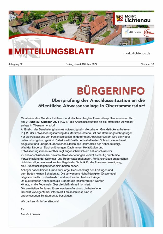 Markt Lichtenau in Bayern Titelblatt 10/2024