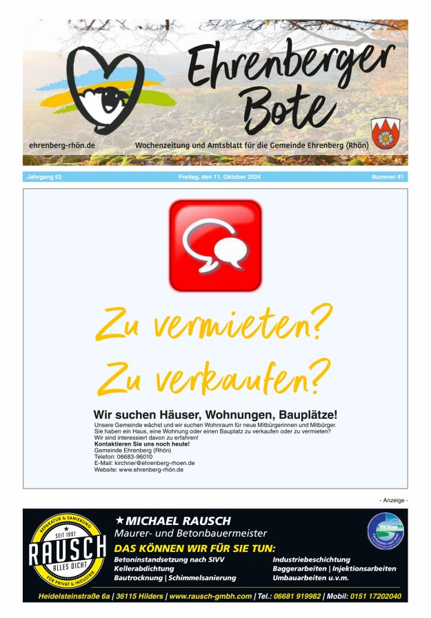 Ehrenberger Bote Titelblatt 41/2024