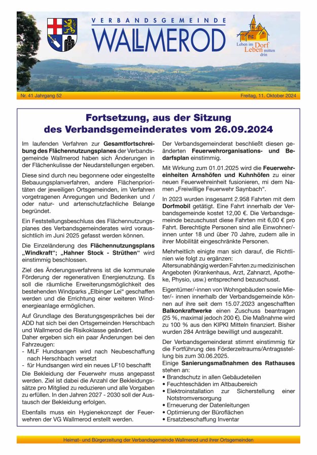 Wir über uns - Verbandsgemeinde Wallmerod Titelblatt 41/2024