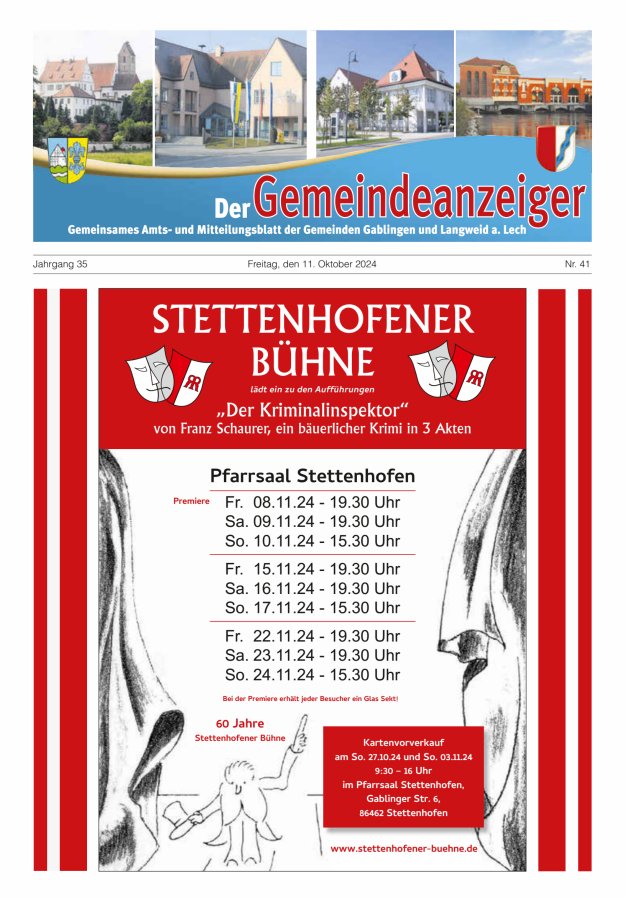 Der Gemeindeanzeiger - Gablingen Langweid Titelblatt 41/2024