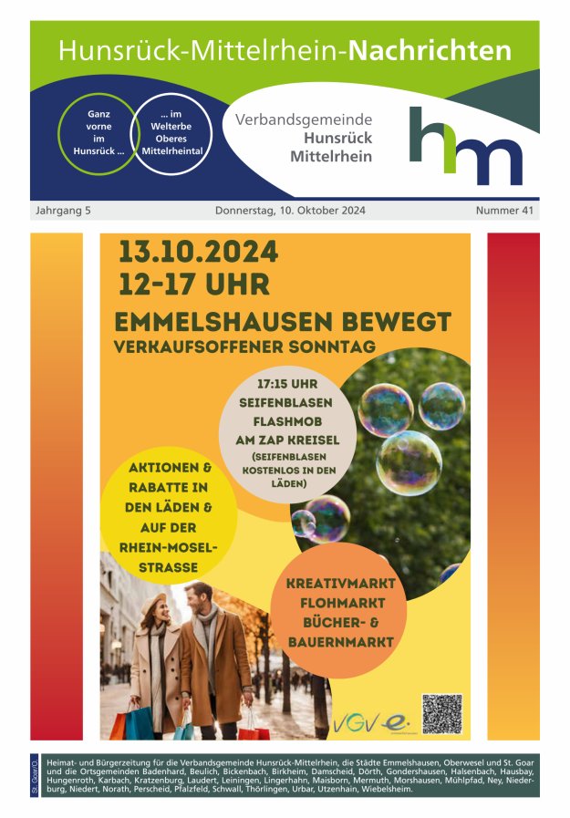 Hunsrück-Mittelrhein Nachrichten Ausgabe St Goar Oberwesel Titelblatt 41/2024