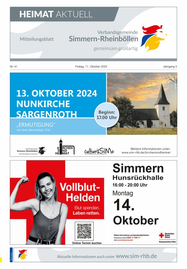 Heimat Aktuell - Mitteilungsbl der VG Simmern-Rheinböllen Ausg Simmern Titelblatt 41/2024