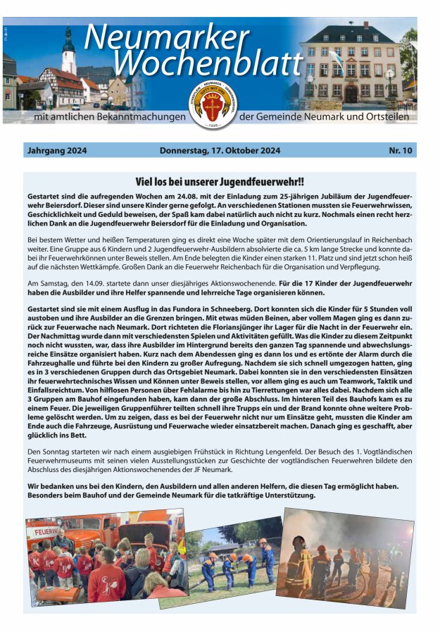 Neumarker Wochenblatt Titelblatt 10/2024